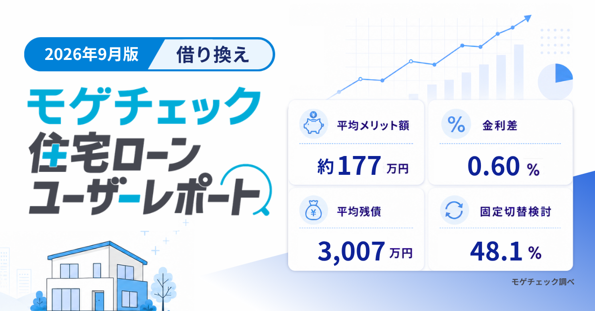 【2026年9月最新】モゲチェックユーザーレポートの住宅ローン借り換え最新トレンド(メリット額・金利差・借り換え意向)のアイキャッチ