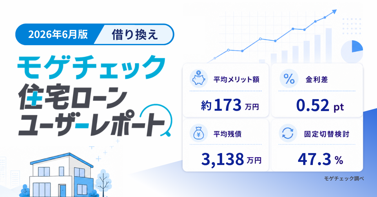 【2026年6月最新】モゲチェック住宅ローンユーザーレポートの借り換え最新トレンド（メリット額・金利差・借り換え意向）のアイキャッチ