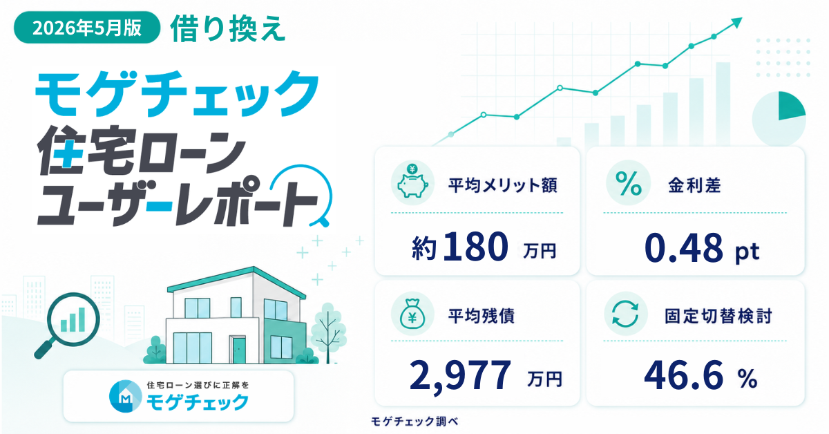 【2026年6月最新】モゲチェック住宅ローンユーザーレポートの借り換え最新トレンド(メリット額・金利差・借り換え意向)のアイキャッチ