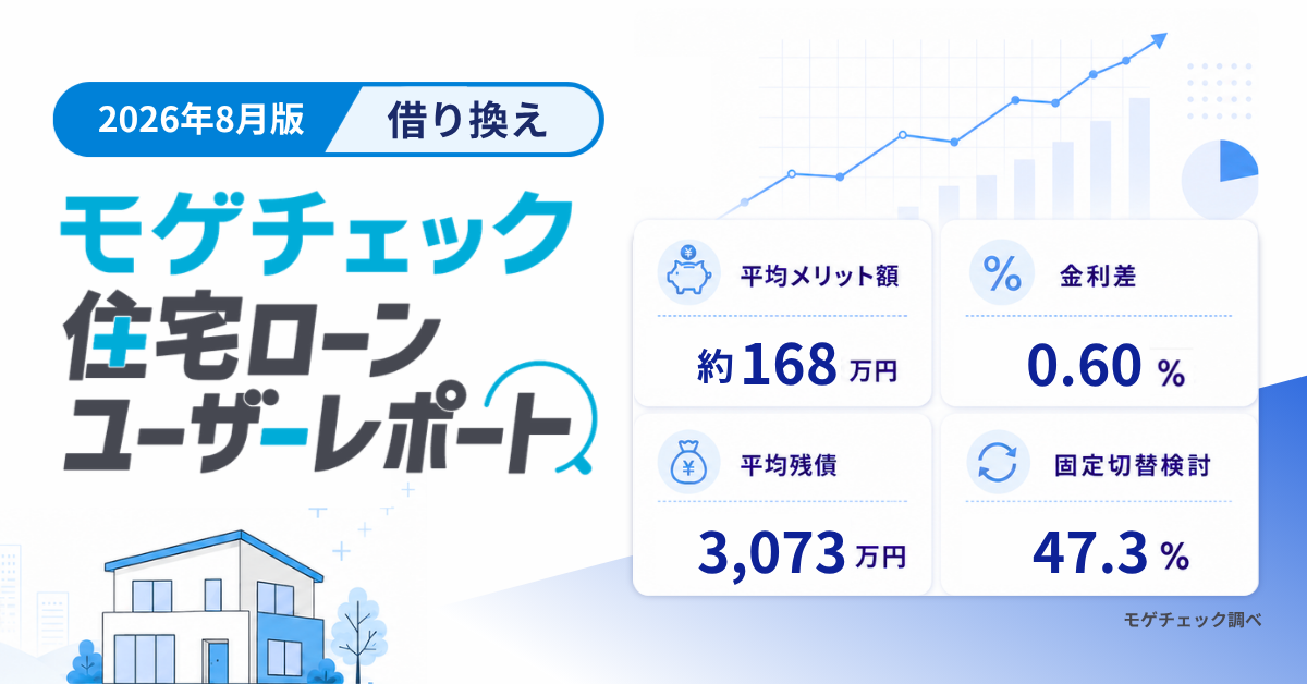 【2026年8月最新】モゲチェック住宅ローンユーザーレポートの借り換え最新トレンド(メリット額・金利差・借り換え意向)のアイキャッチ